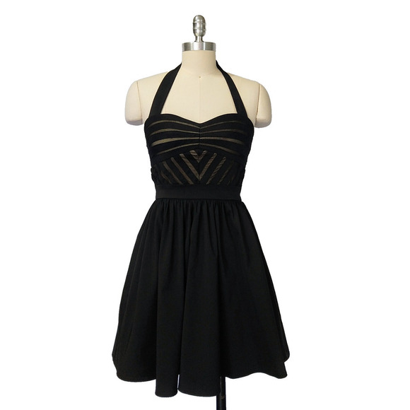 Vintage Y2K City Triangles Little Black Halter Dress Size 5 XS Fit & Flare Mini - Picture 2 of 9